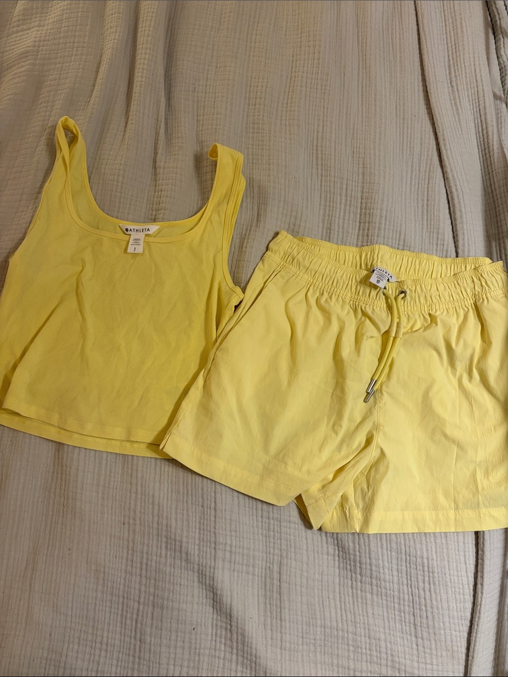 Athleta Sunny Yellow Tank and Drawstring Shorts Set
